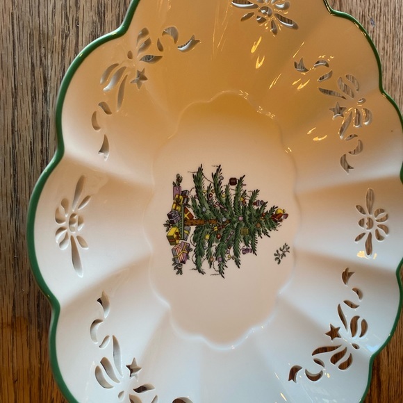 ITB VINTAGE SPODE CHRISTMAS TREE PIERCED OVAL FLUTED DISH NEW IN BOX - Picture 6 of 6